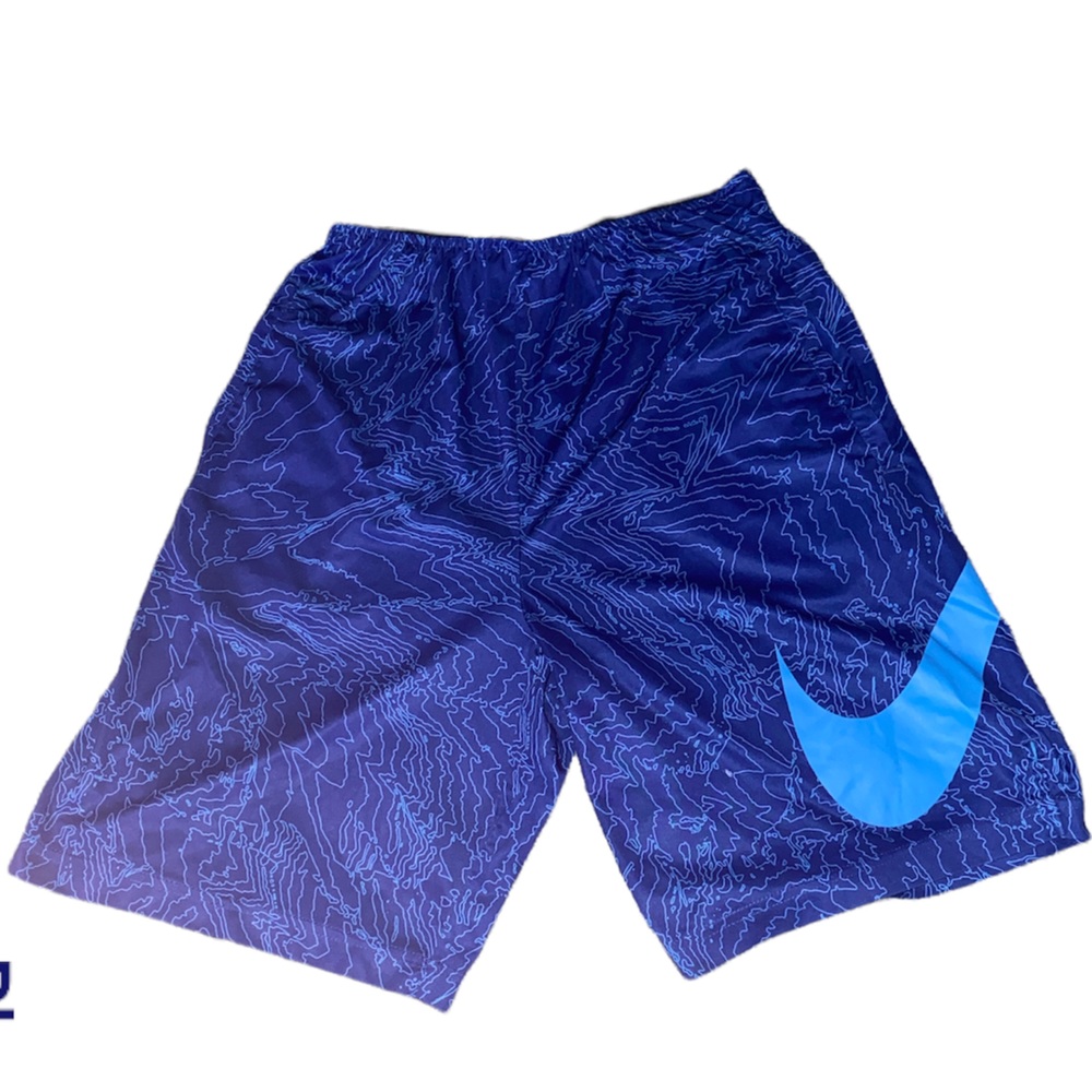 Dark and light blue Nike shorts.
